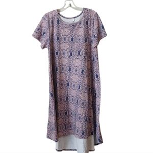 LuLaRoe Pink and Blue Patterned Carly Dress Size Medium